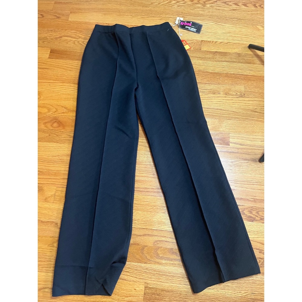 Vintage 70s Trissi Magic Waist Women's Black Double Knit Pants 16 NWT